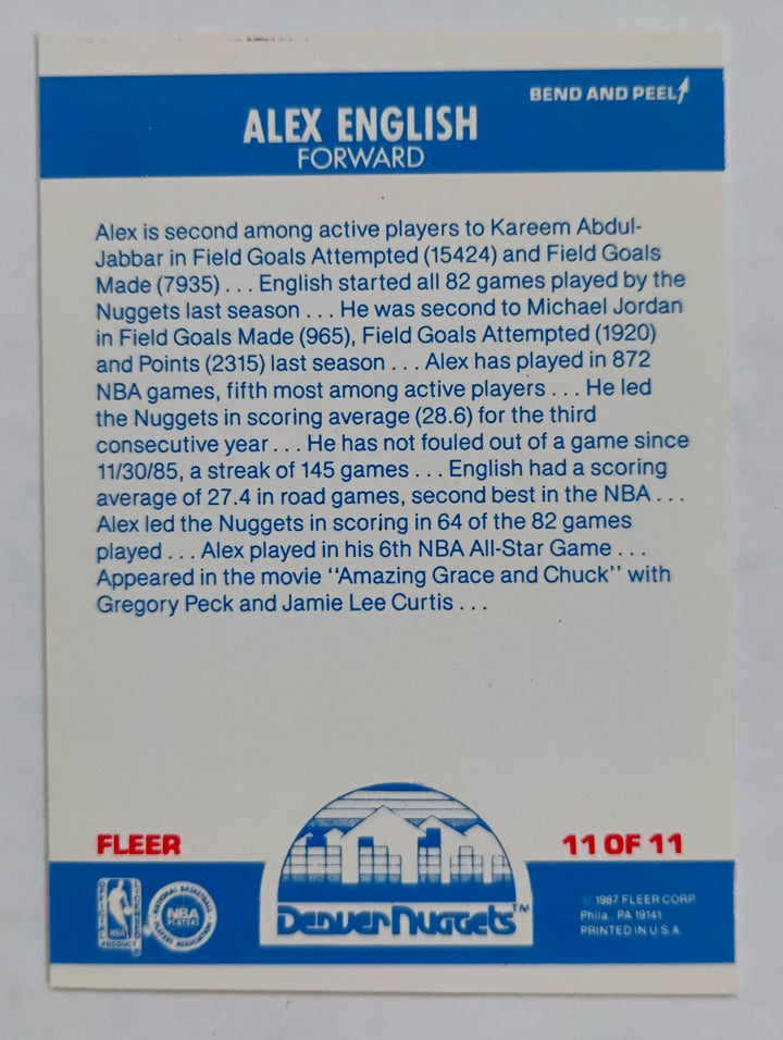 1987-88 Fleer Basketball Alex English #11 Sticker