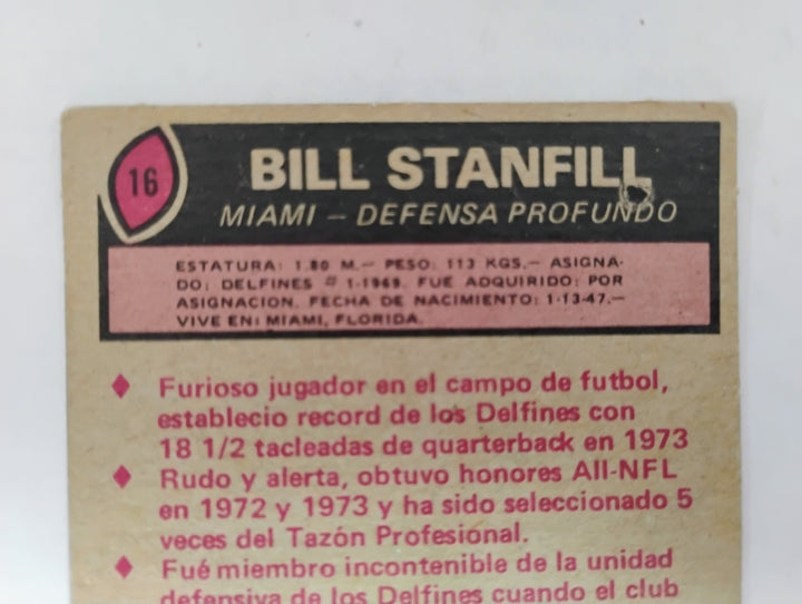 1977 Topps Mexican Football Bill Stanfill #16 SP