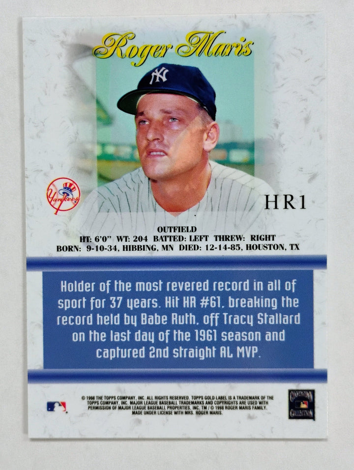 1998 Topps Gold Label Baseball Roger Maris #HR1 '98 Home Run Race