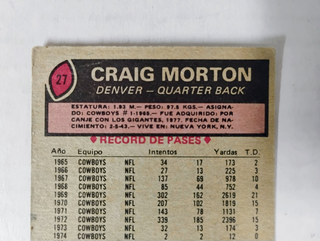 1977 Topps Mexican Football Craig Morton #27