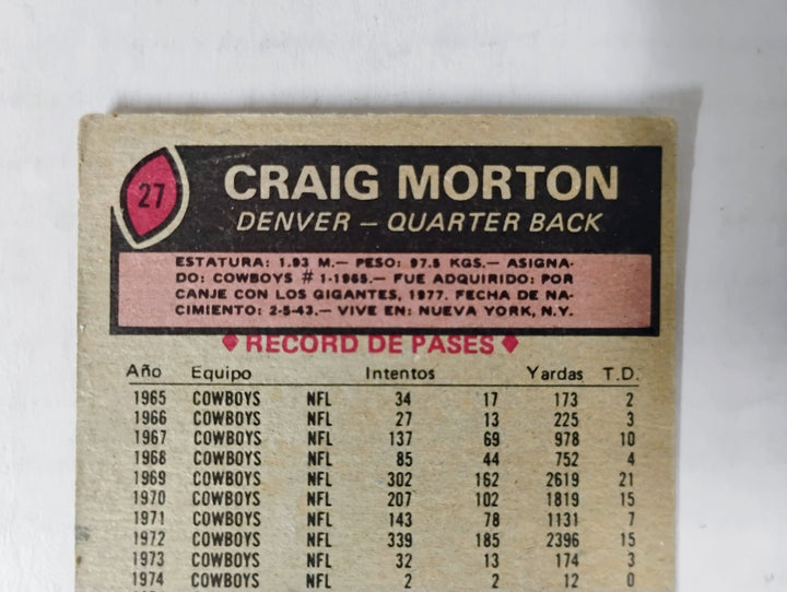 1977 Topps Mexican Football Craig Morton #27