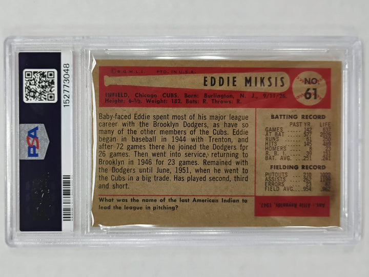 1954 Bowman Baseball Eddie Miksis #61 PSA 5 EX