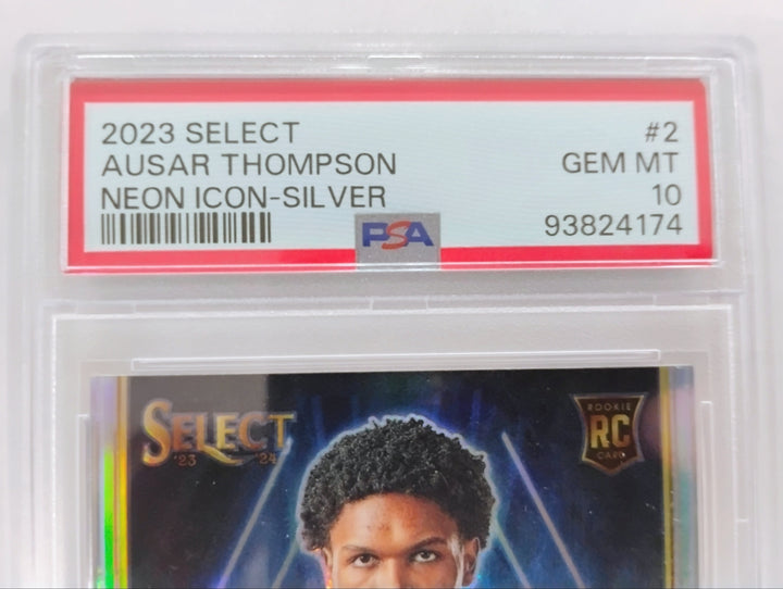 2023 Panini Select Basketball Ausar Thompson RC Neon Icon Silver Prizm PSA 10