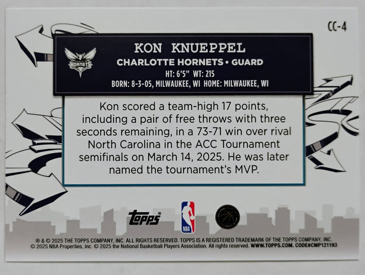 2025 Topps Basketball Kon Knueppel #CC-4  Clutch City Prospects