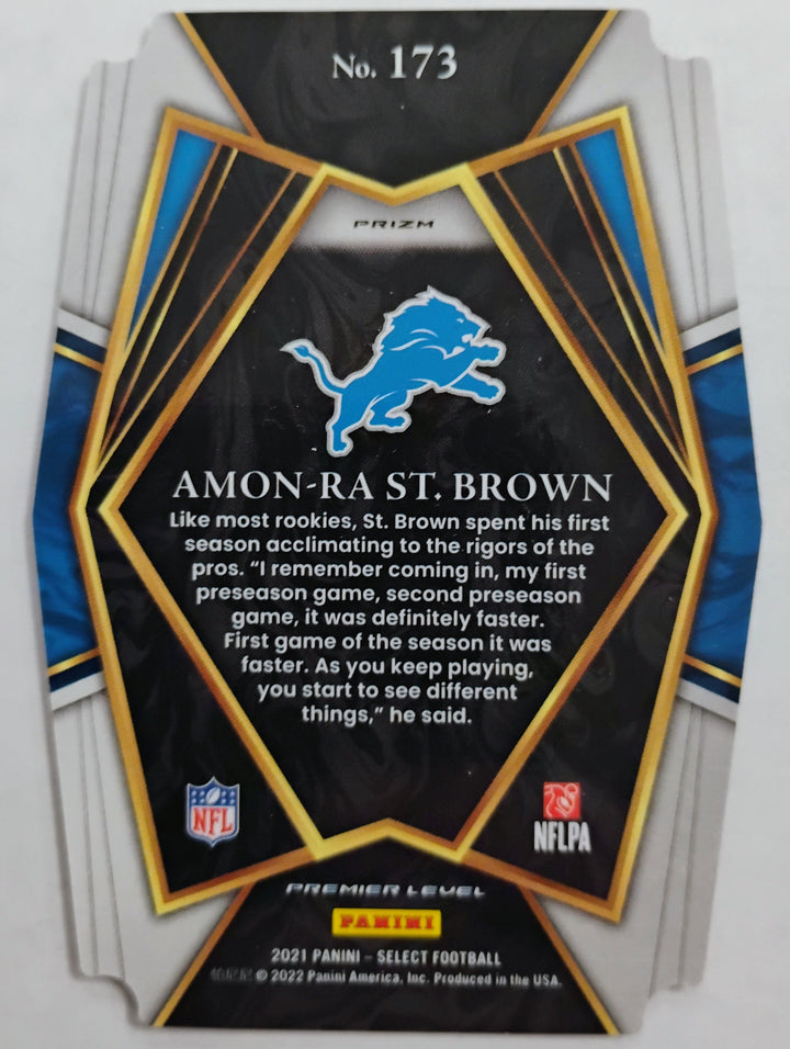 2021 Panini Select Football Amon-Ra St. Brown RC #173 Premier Level Silver Prizm Die Cut