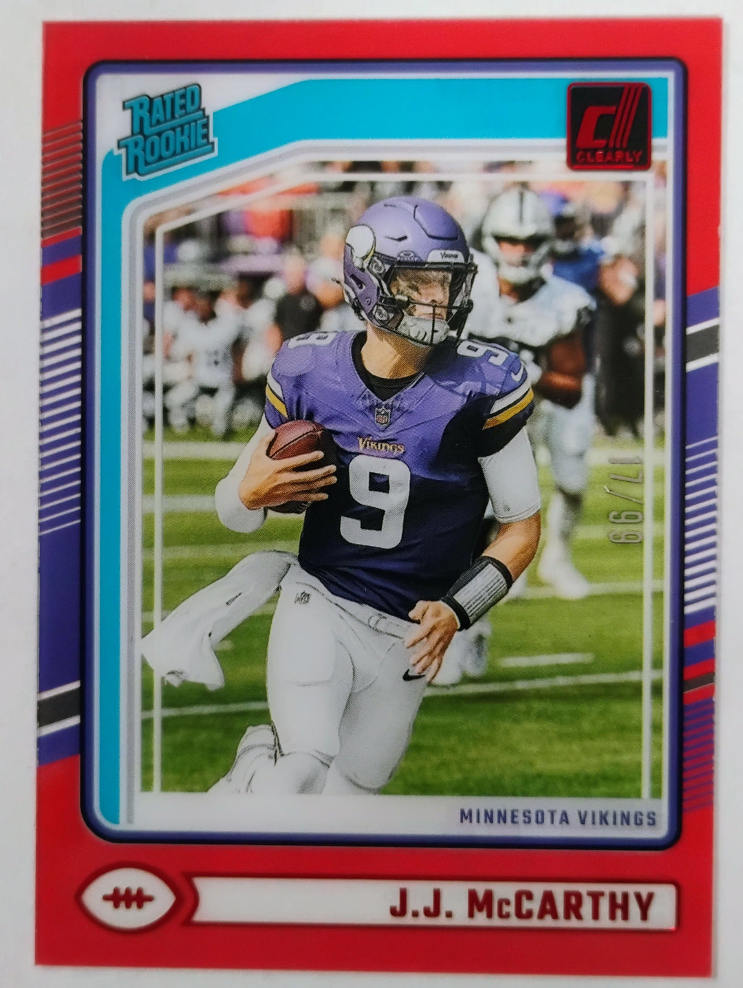 2024 Panini Donruss Clearly Football J.J. McCarthy #61 Red 17/99
