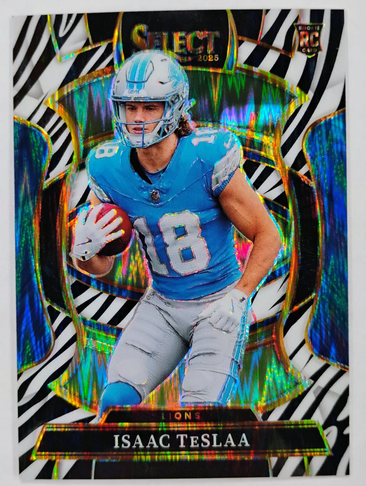 2025 Panini Select Football Isaac TeSlaa RC #70 Concourse Zebra Prizm