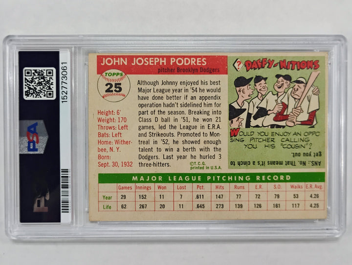 1955 Topps Baseball Johnny Podres #25 PSA 6 EX-MT