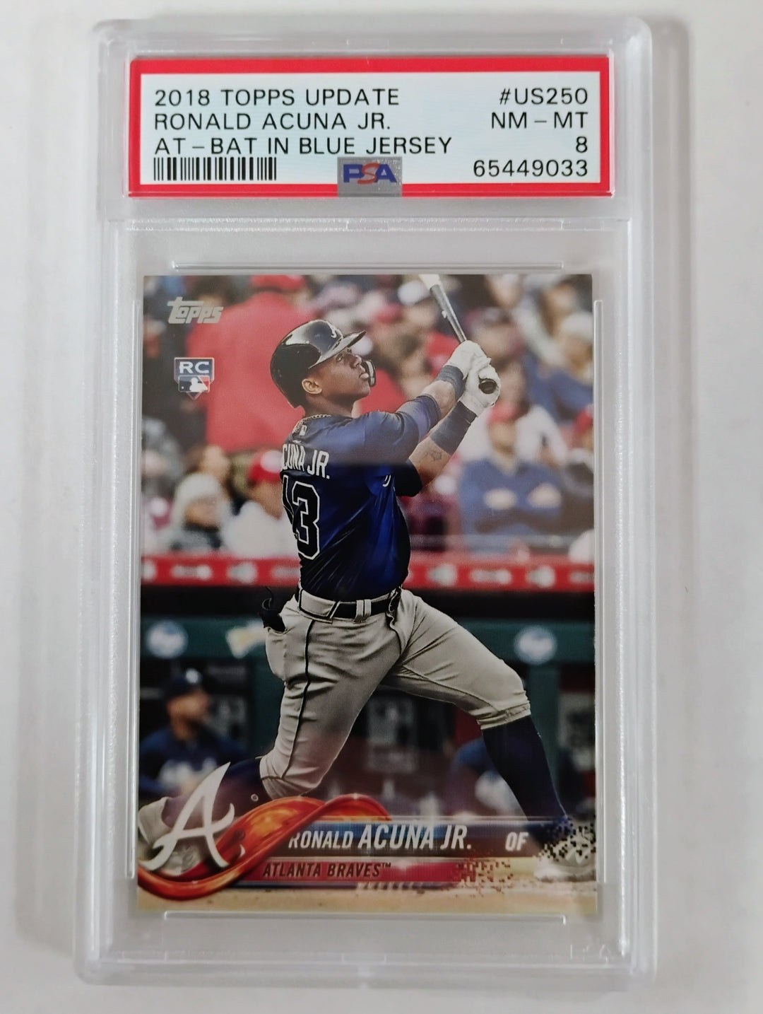 2018 Topps Update Baseball Ronald Acuna Jr. #US250 PSA 8 NM-MT AT-BAT IN BLUE JERSEY