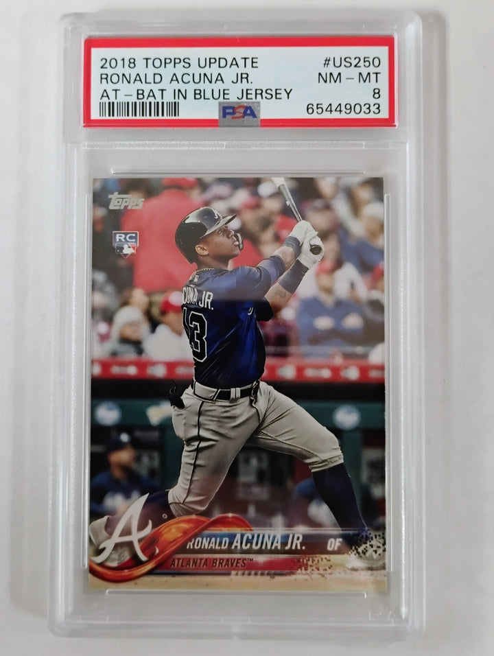 2018 Topps Update Baseball Ronald Acuna Jr. #US250 PSA 8 NM-MT AT-BAT IN BLUE JERSEY