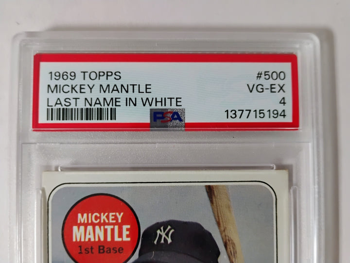 1969 Topps Baseball Mickey Mantle #500 White Letter PSA 4 VG-EX
