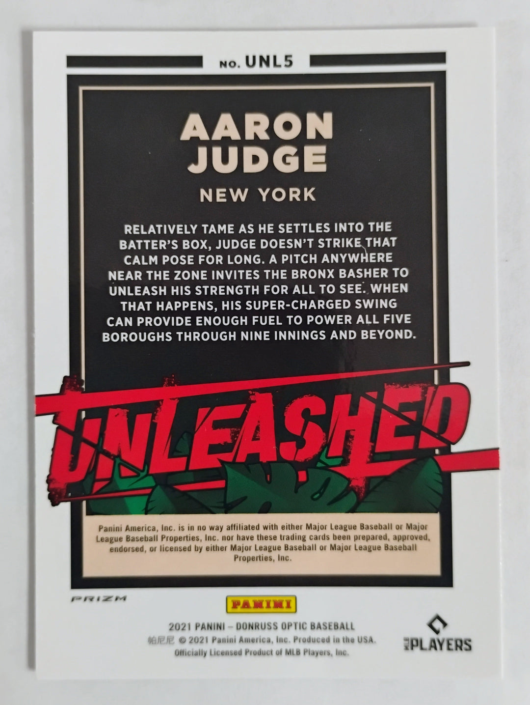 2021 Donruss Optic Baseball Aaron Judge Unleashed Prizm #UNL5