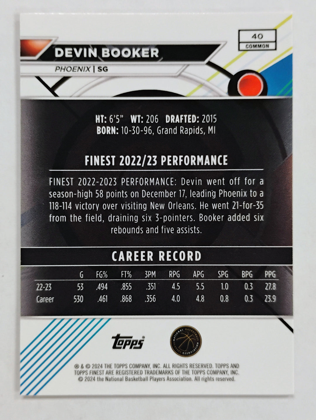 2023-24 Topps Finest Basketball Devin Booker #40 Common Gold Geometric