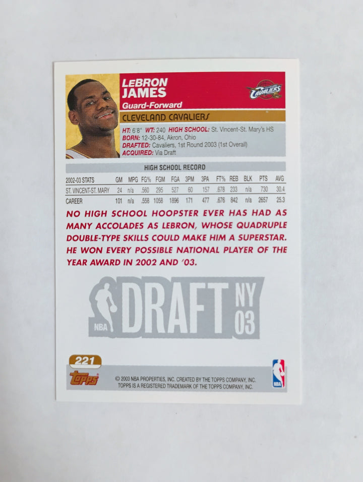 2003-04 Topps Basketball Lebron James RC Draft Pick #221
