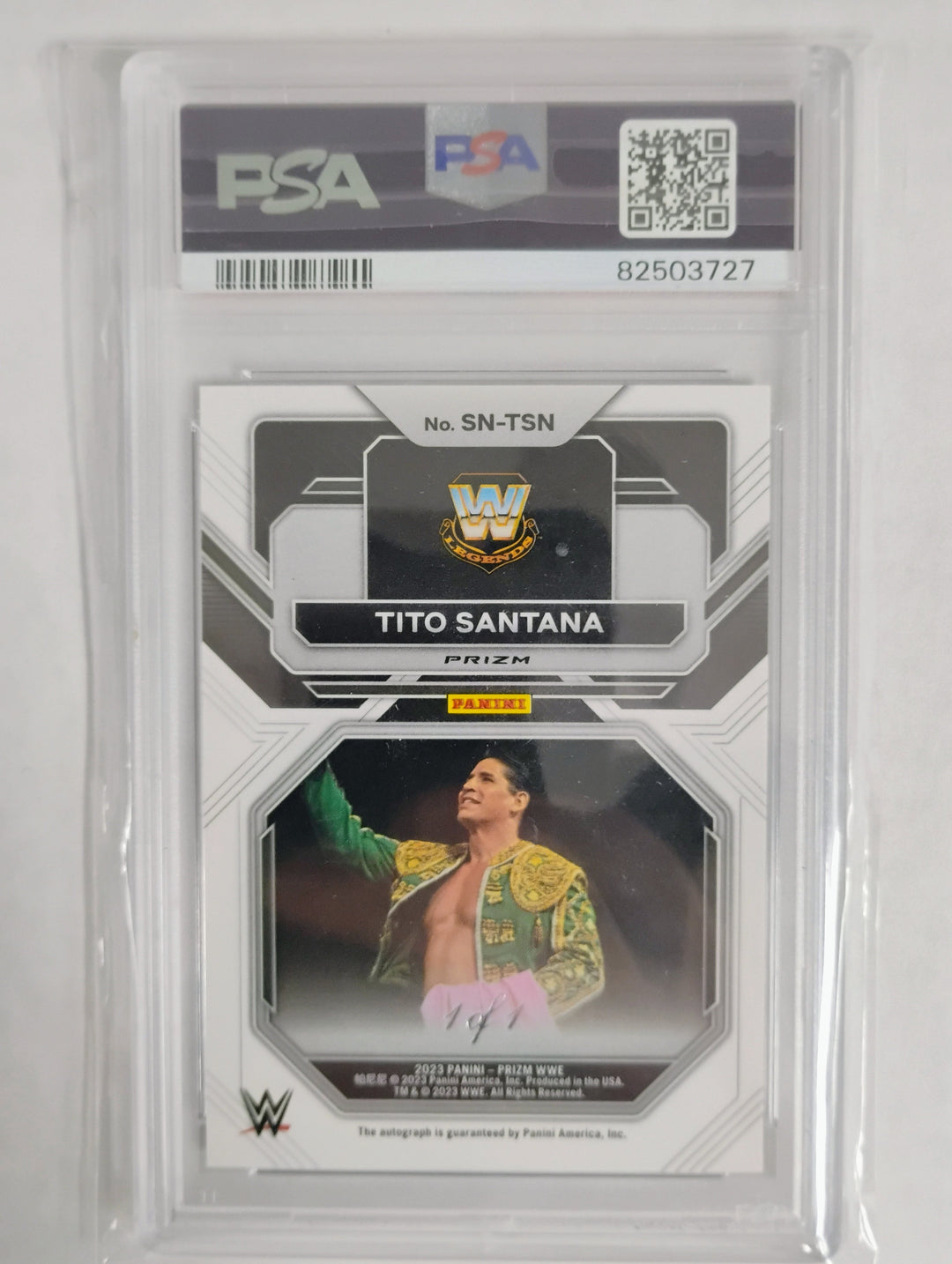 2023 Prizm WWE Wrestling Tito Santana Sensational Signiture Black Prizm 1/1 PSA GEM Mint 10