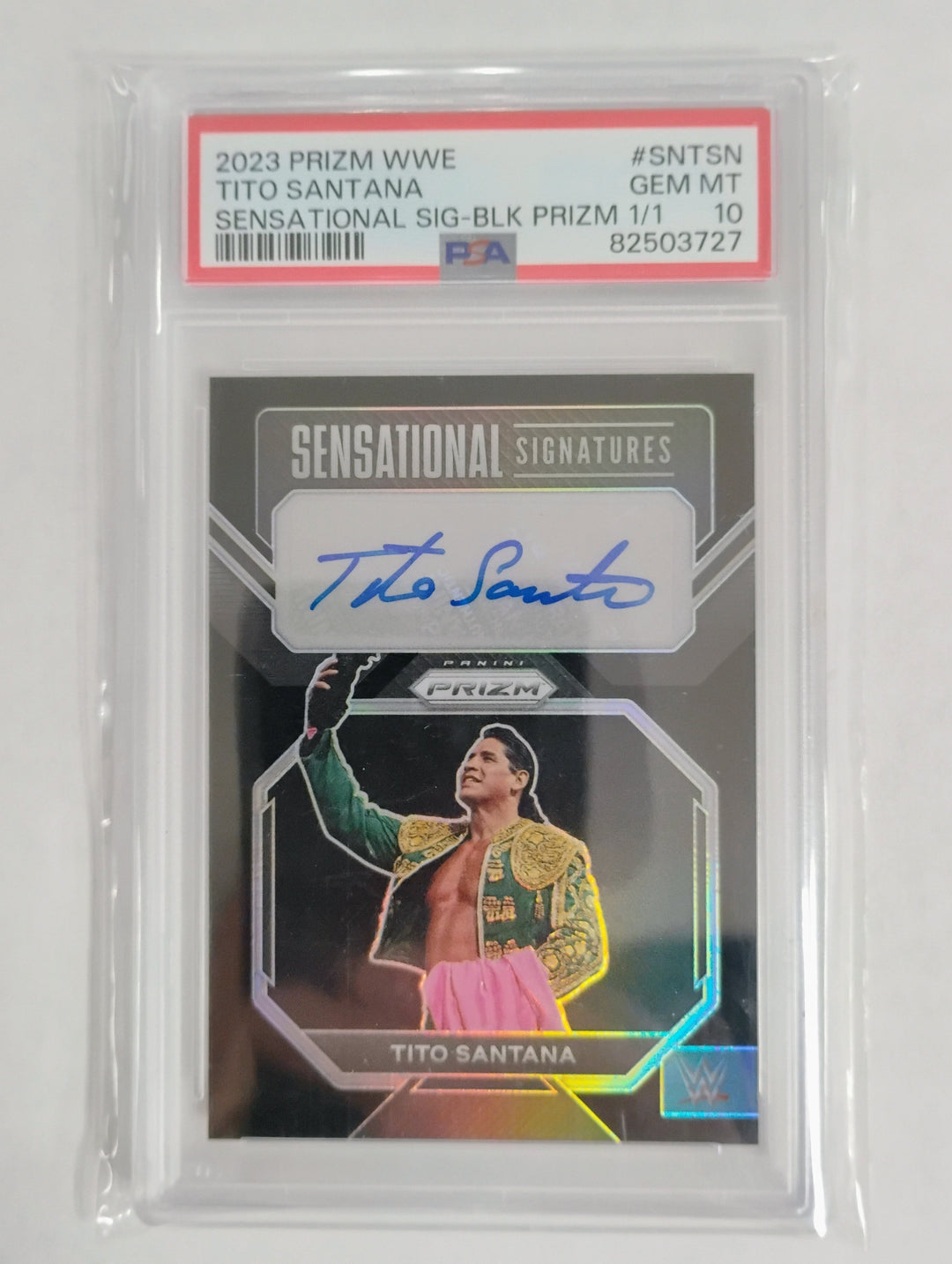 2023 Prizm WWE Wrestling Tito Santana Sensational Signiture Black Prizm 1/1 PSA GEM Mint 10