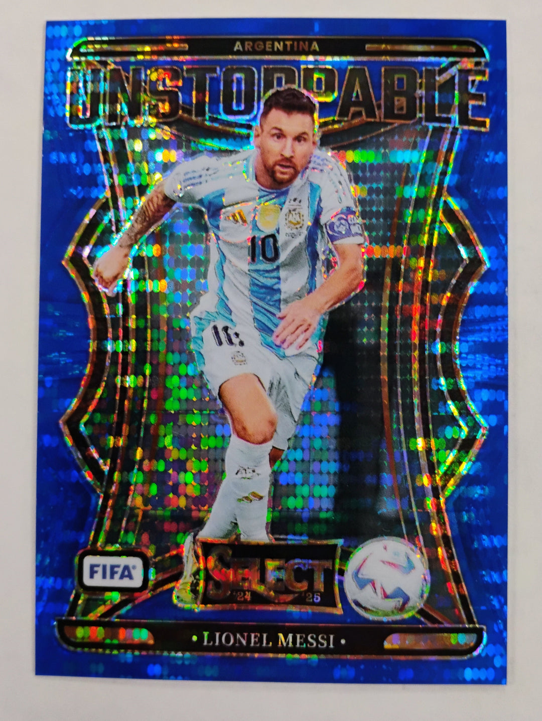 2024-25 Panini Select FIFA Soccer Lionel Messi  Unstoppable Blue Pulsar Prizm #23