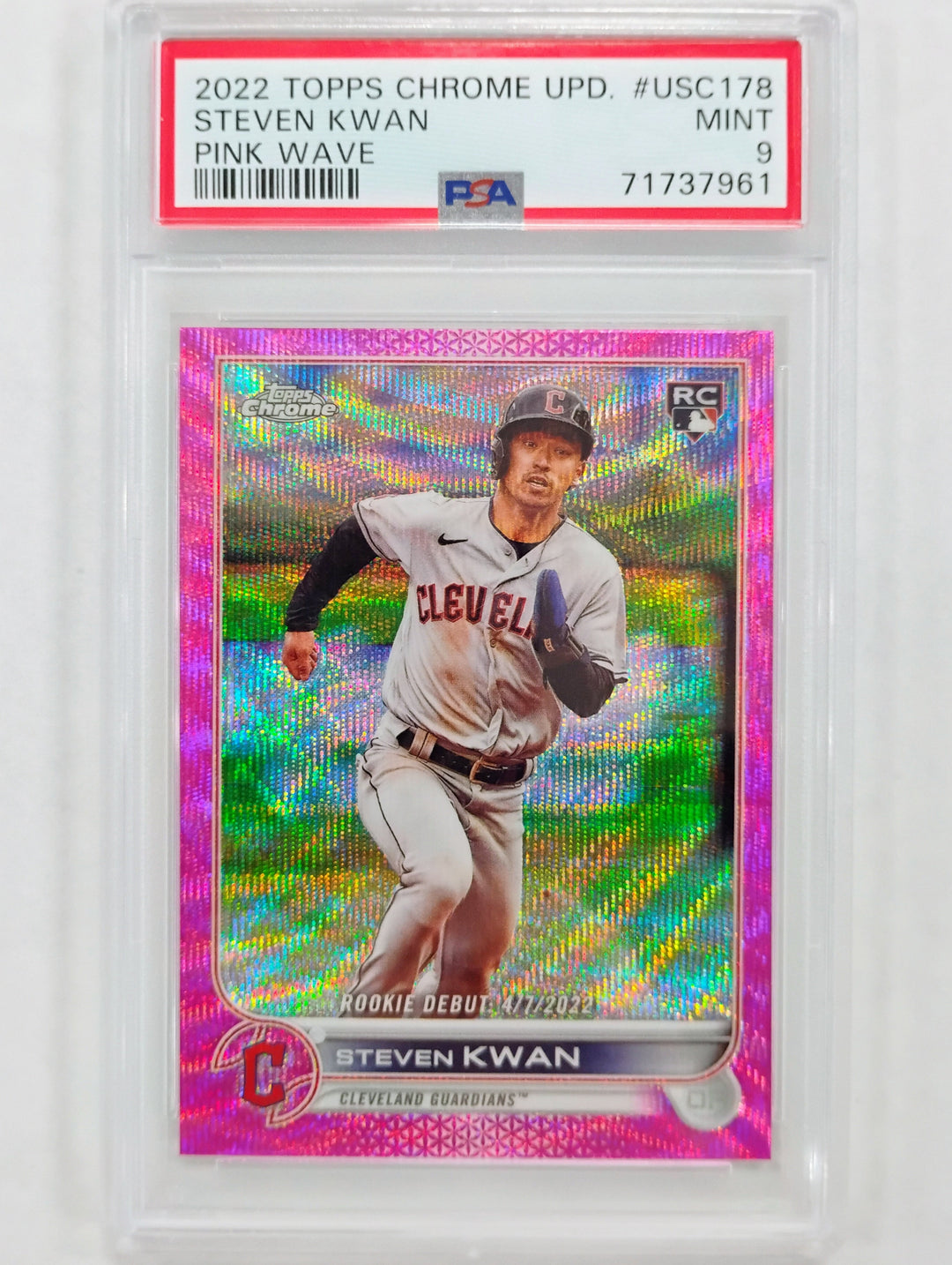 2022 Topps Chrome Update Steven Kwan #9 Pink Wave PSA 9