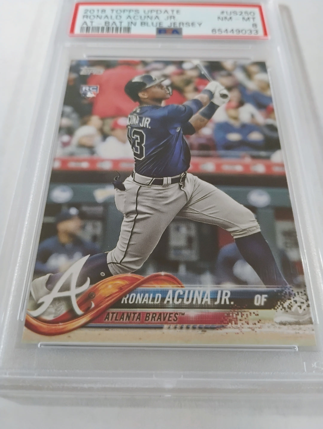 2018 Topps Update Baseball Ronald Acuna Jr. #US250 PSA 8 NM-MT AT-BAT IN BLUE JERSEY