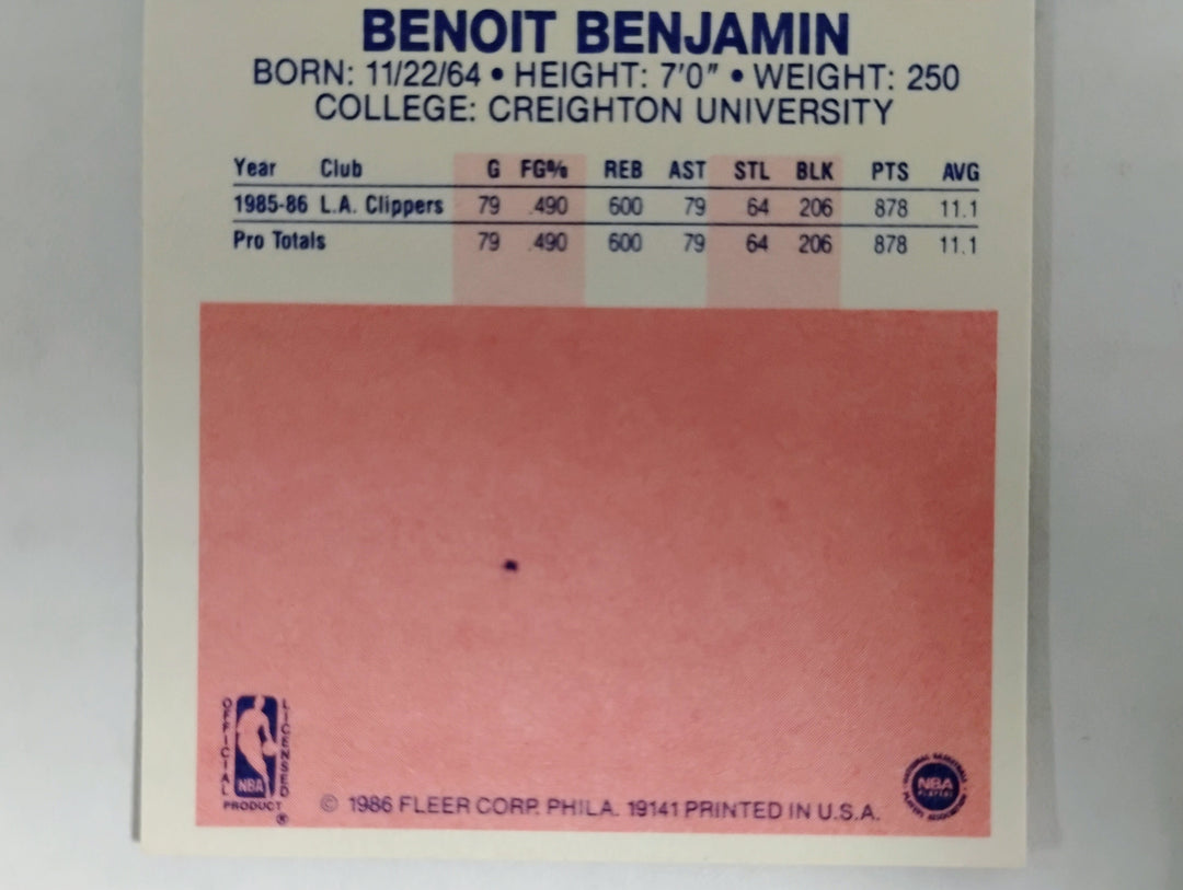 1986-87 Fleer Basketball Benoit Benjamin RC #9 EX-Mint