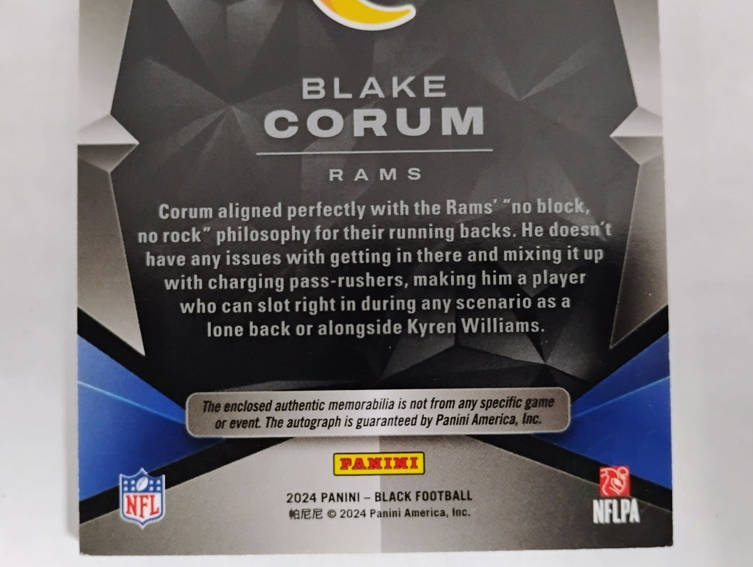 2024 Panini Black Football Blake Corum RC Auto/Patch #'D 135/150 NM-Mint