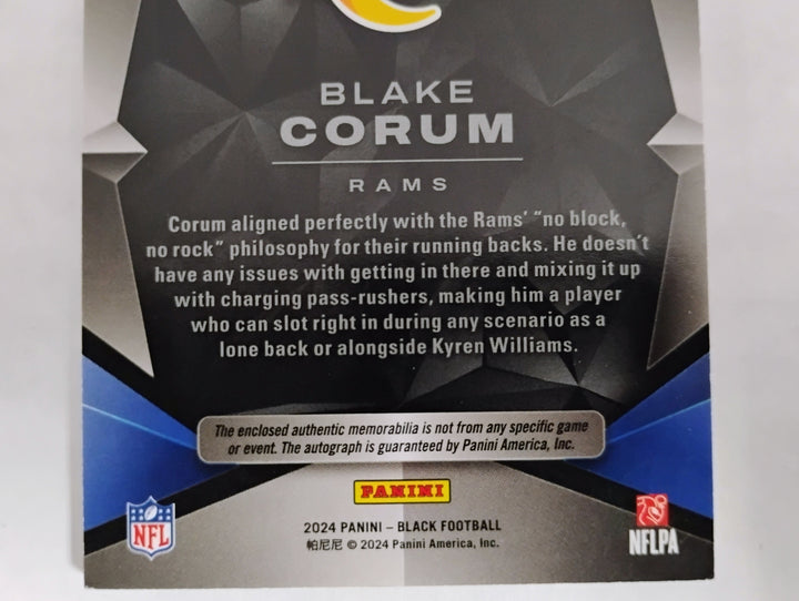 2024 Panini Black Football Blake Corum RC Auto/Patch #'D 135/150 NM-Mint