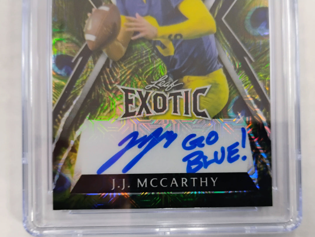 2023 Leaf Exotic Young Stars J.J. McCarthy #BA-JJM 1/1 Pre-Production Proof Peacock Mojo CGC 9.5 Auto 10