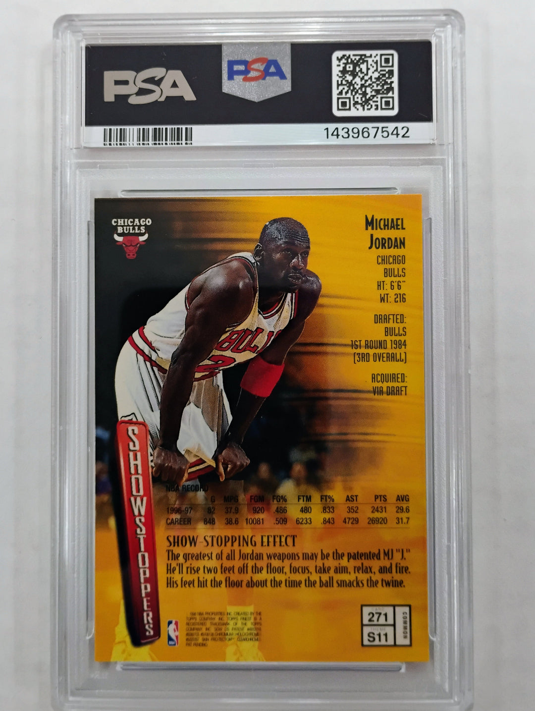 1997 Topps Finest Michael Jordan #271 Show Stoppers PSA 9 Mint