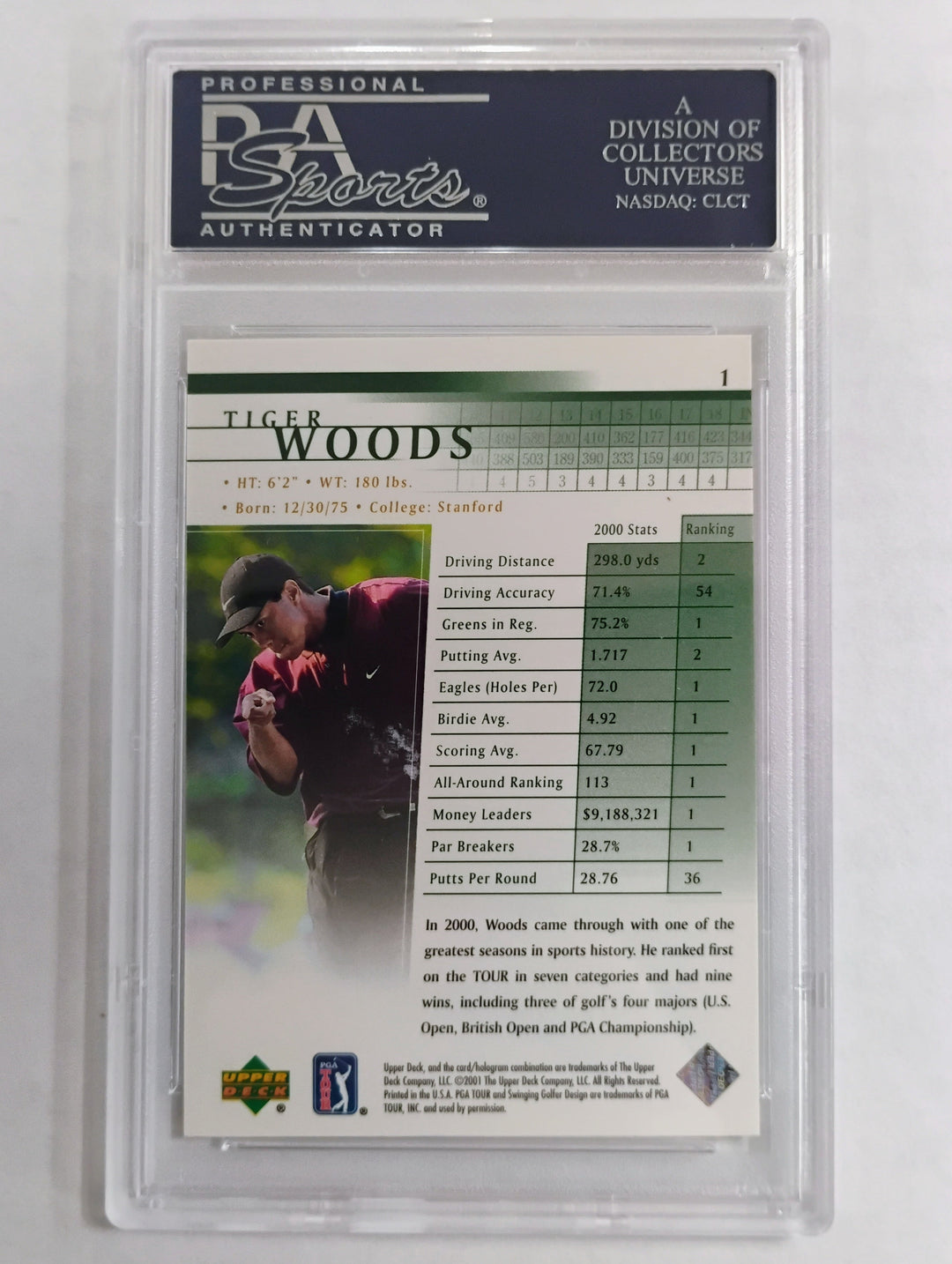 2001 Upper Deck Golf Tiger Woods #1 PSA 10 GEM Mint 10