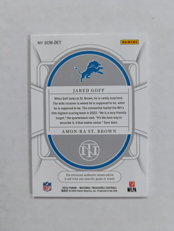2022 Panini National Treasures Football Jared Goff/Amon-Ra St. Brown #GCM-DET