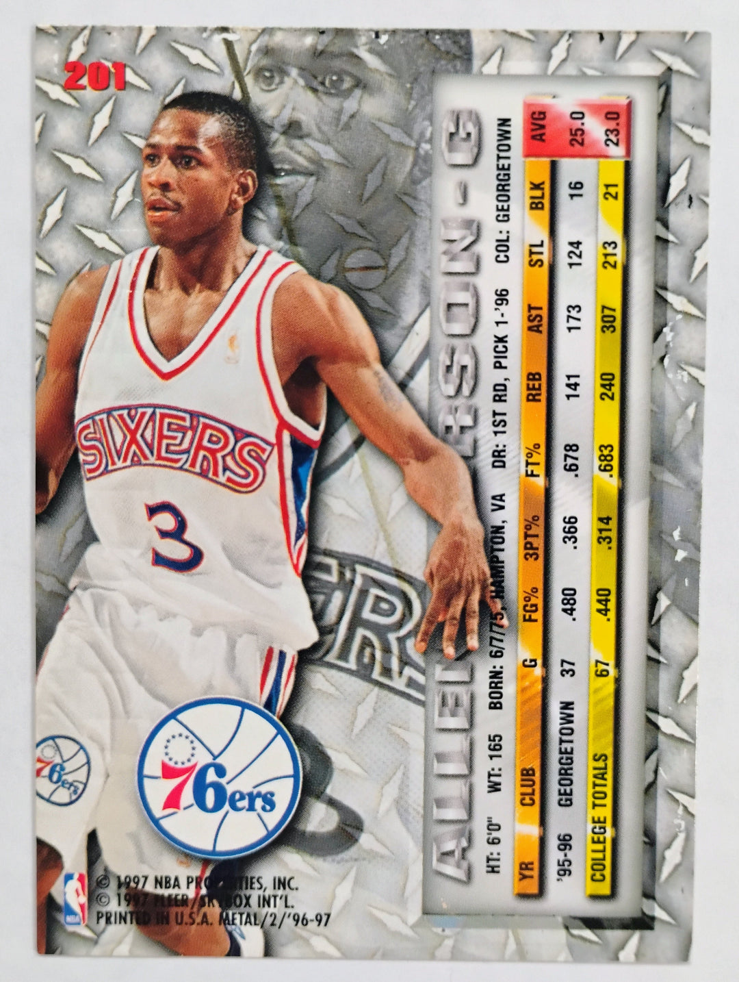 1996-97 Fleer Metal Basketball Allen Iverson RC #201
