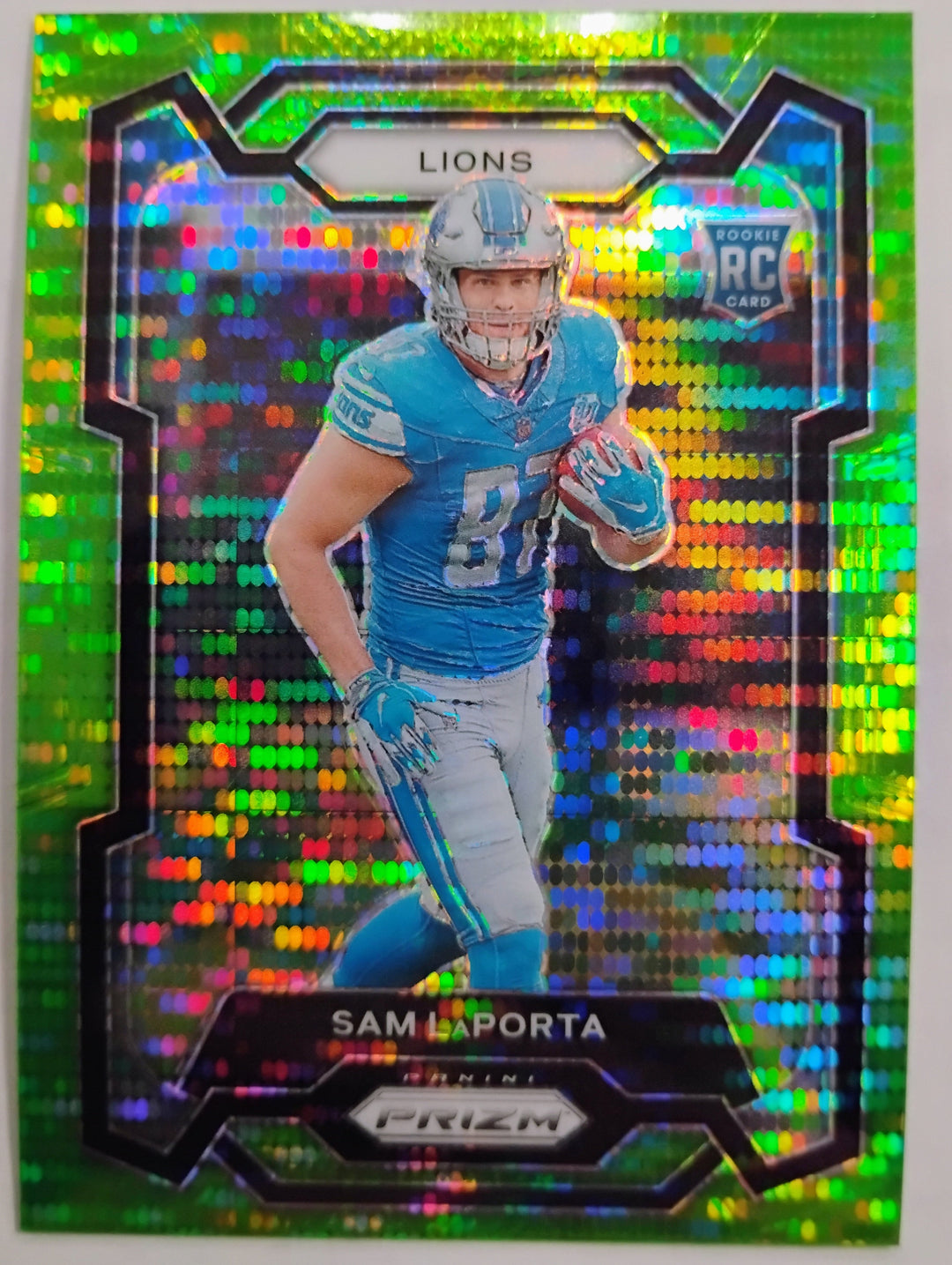 2023 Panini Prizm Football Sam LaPorta #332 Neon Green Pulsar Prizm