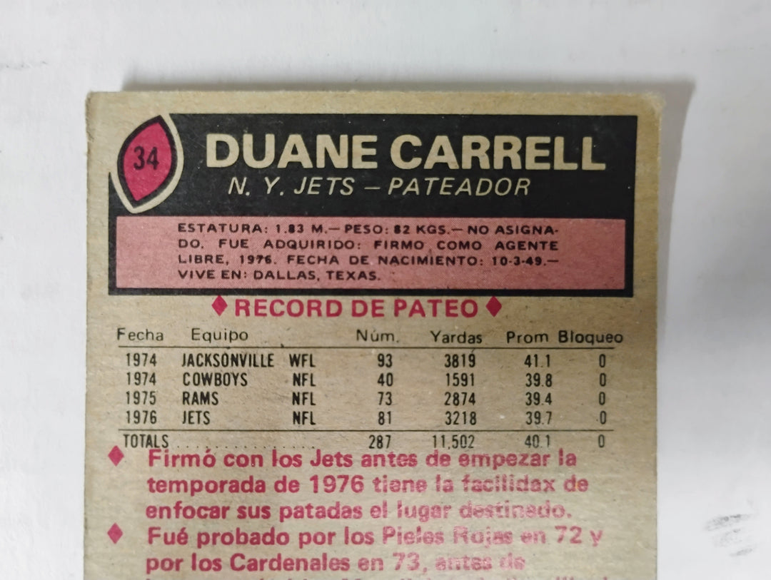 1977 Topps Mexican Football Duane Carrell  #34