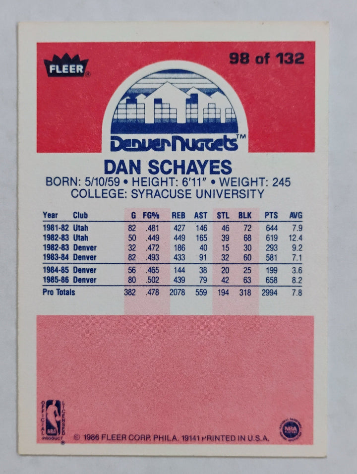 1986-87 Fleer Basketball Dan Schayes #98