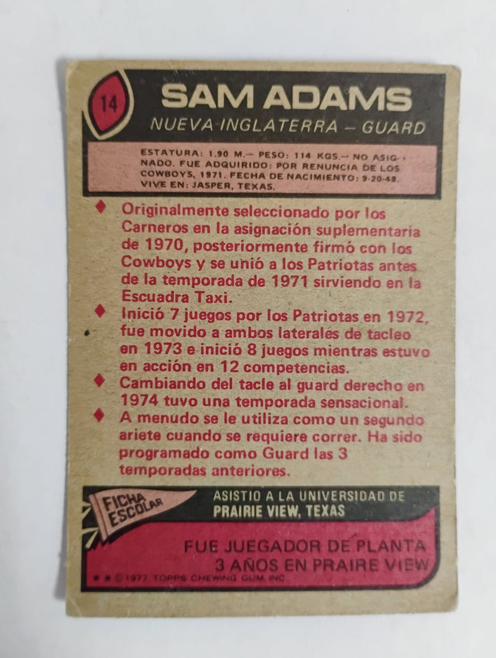 1977 Topps Mexican Football Sam Adams #14