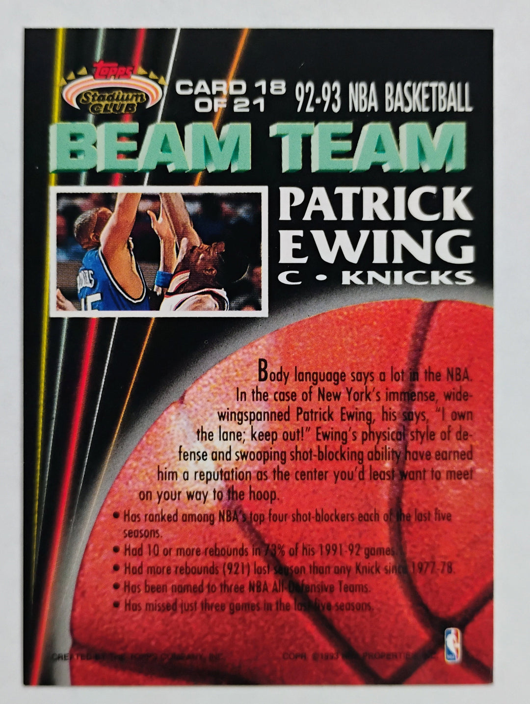 1992-93 Stadium Club Basketball Patrick Ewing #18 Beam Team