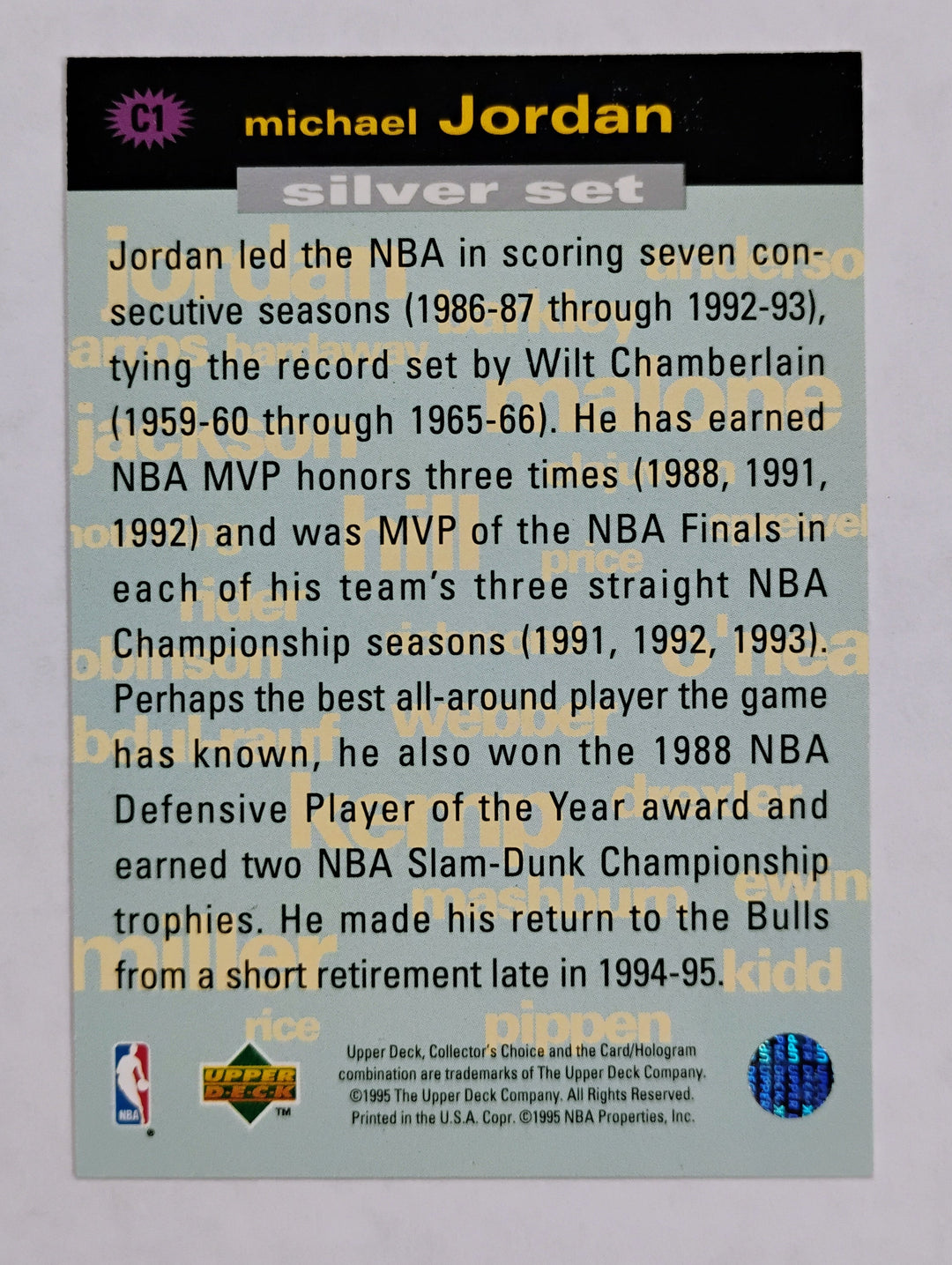 1995-96 Collector's Choice Basketball Michael Jordan #C1 You Crash The Game Silver Set