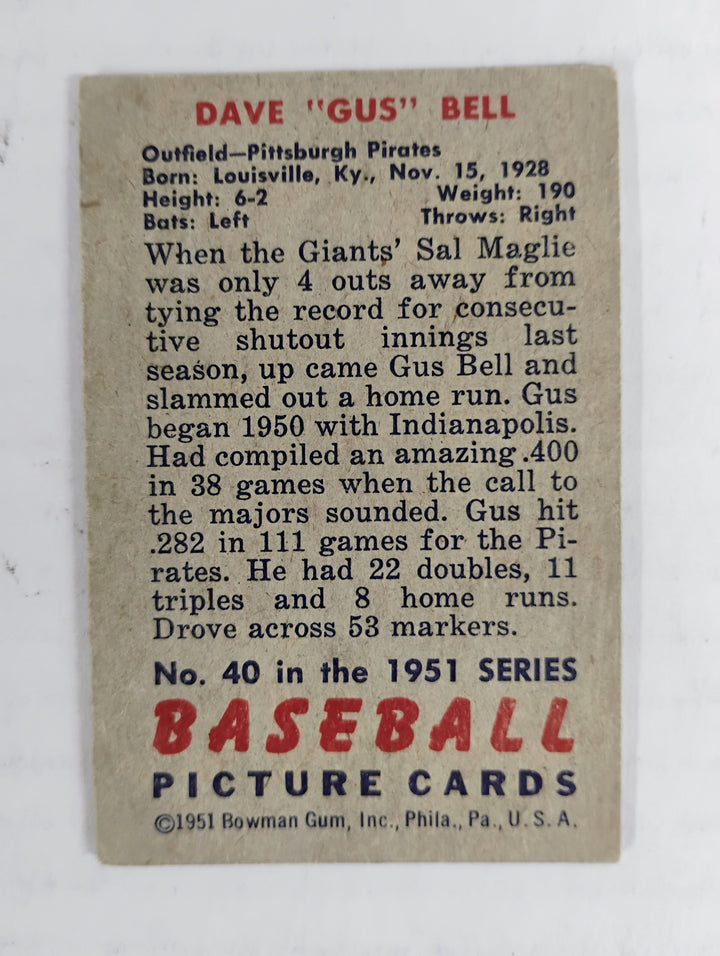 1951 Bowman Baseball Dave "Gus" Bell RC #40 VG Partial Set Break