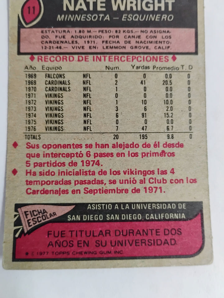 1977 Topps Mexican Football Nate Wright #11