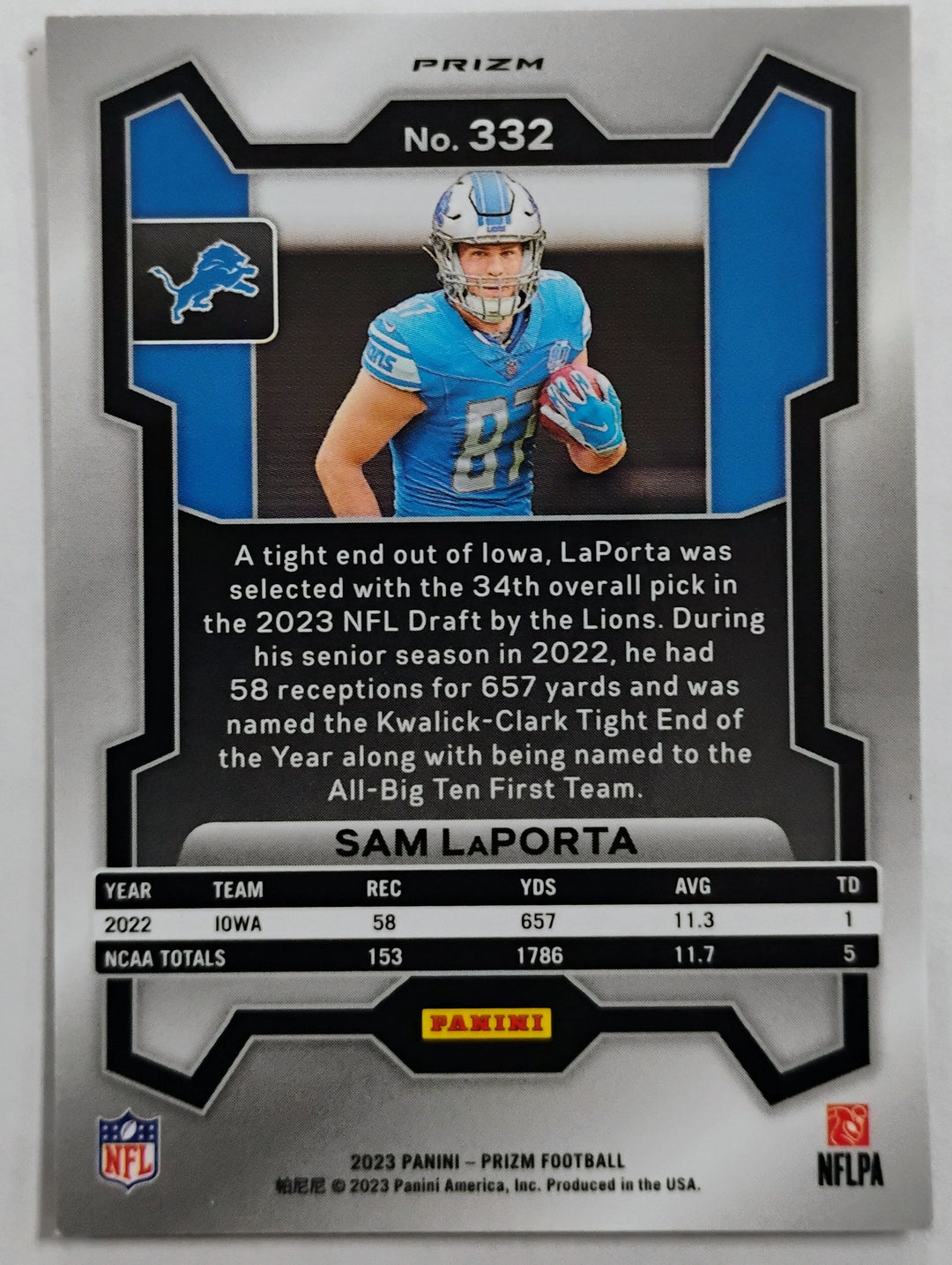 2023 Panini Prizm Football Sam Laporta #332 Red White Blue Prizm