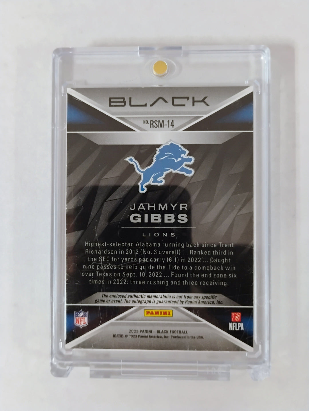 2023 Panini Black Rookie Signature Materials Football  Jahmyr Gibbs RC 25/50  RSM-14