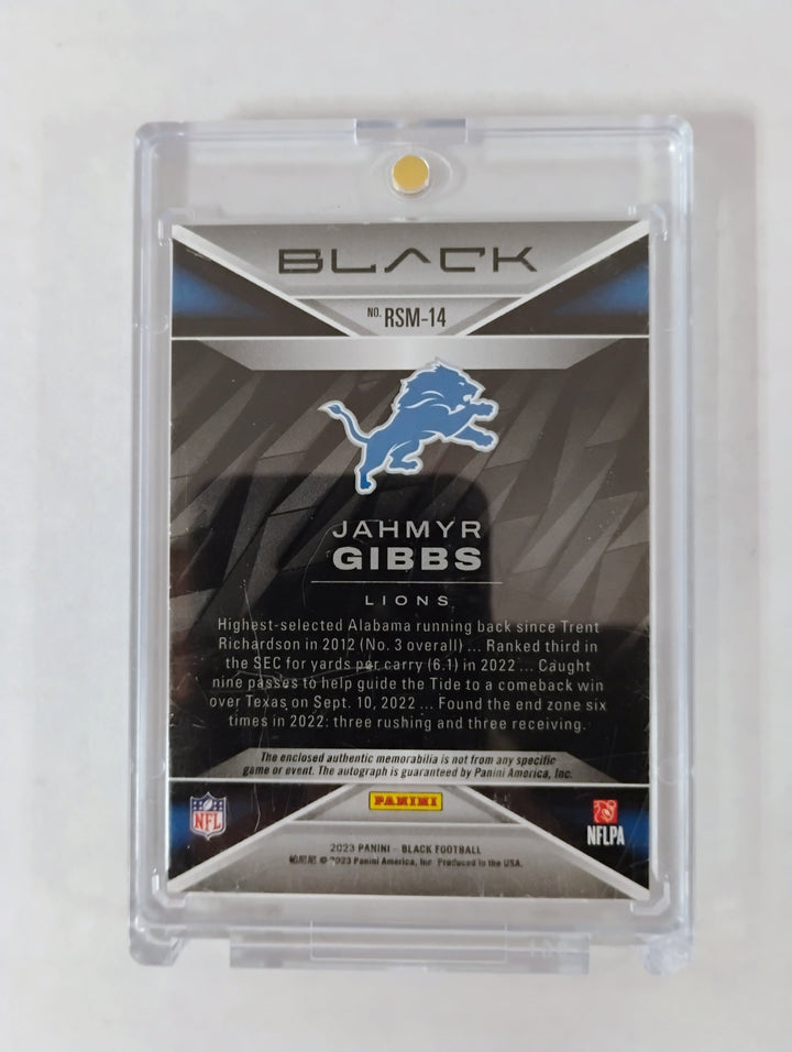 2023 Panini Black Rookie Signature Materials Football  Jahmyr Gibbs RC 25/50  RSM-14