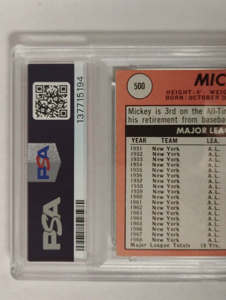 1969 Topps Baseball Mickey Mantle #500 White Letter PSA 4 VG-EX