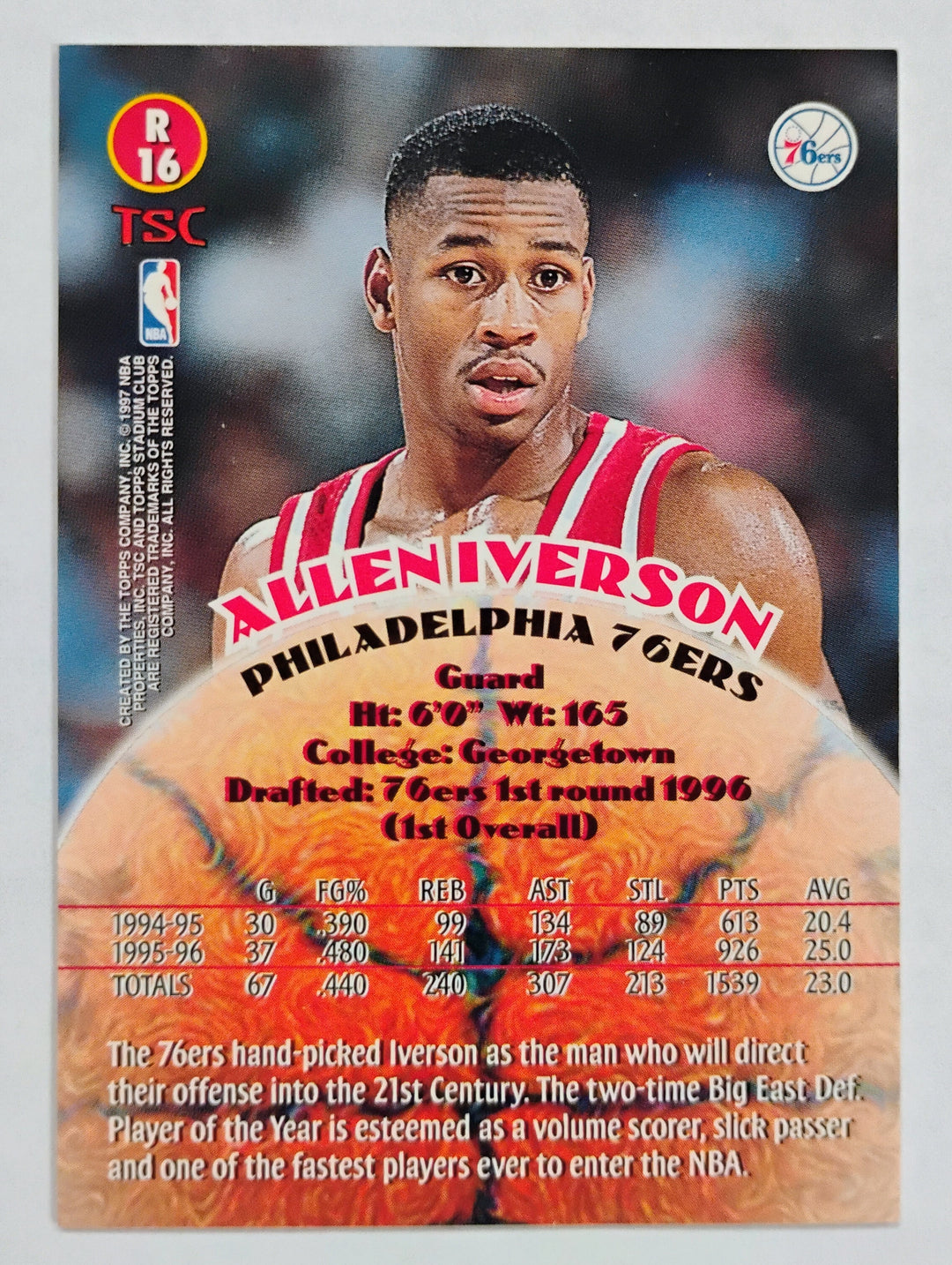 1996-97 Topps Stadium Club Basketball Allen Iverson RC #R16