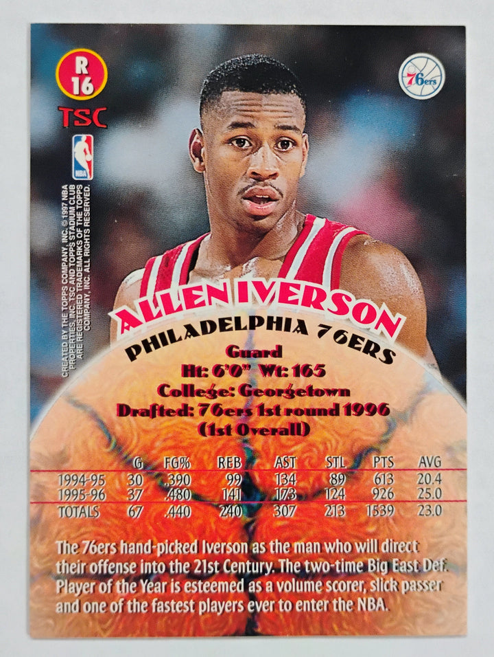 1996-97 Topps Stadium Club Basketball Allen Iverson RC #R16
