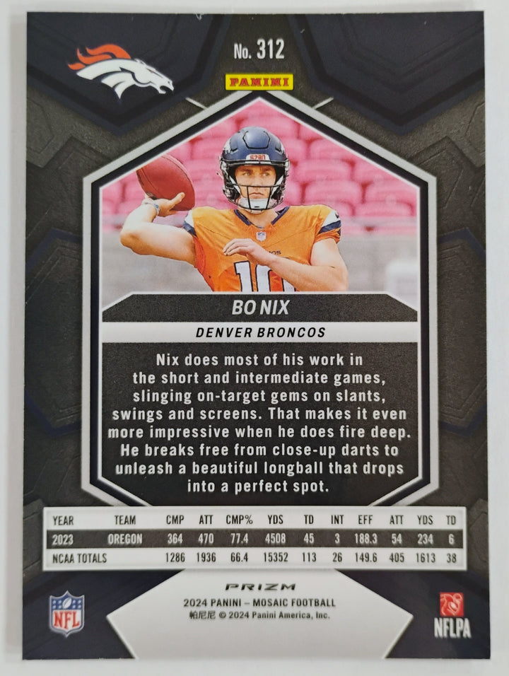 2024 Mosaic Football Bo Nix RC #312 Blue Reactive Prizm