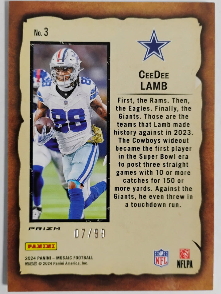 2024 Mosaic Football CeeDee Lamb #3 Notoriety Prizm #'D99