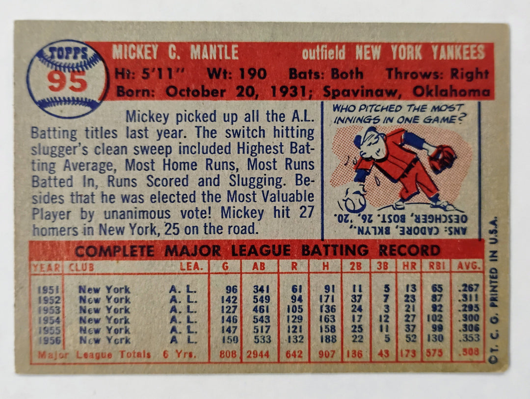 1957 Topps Baseball Mickey Mantle #95