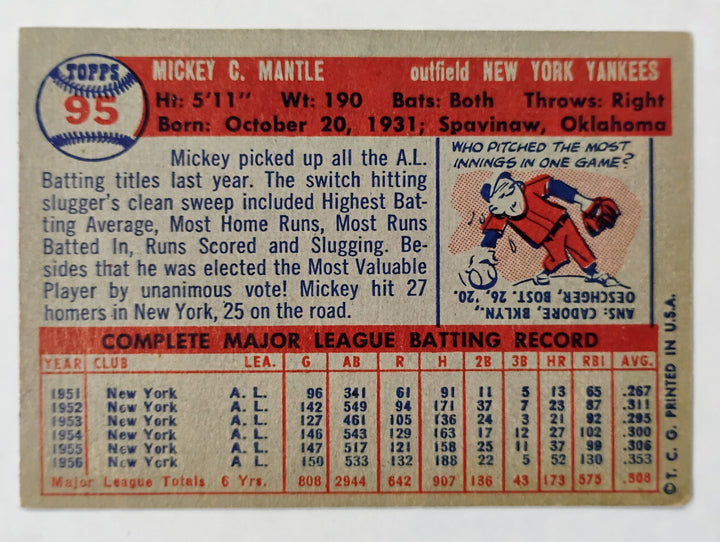 1957 Topps Baseball Mickey Mantle #95