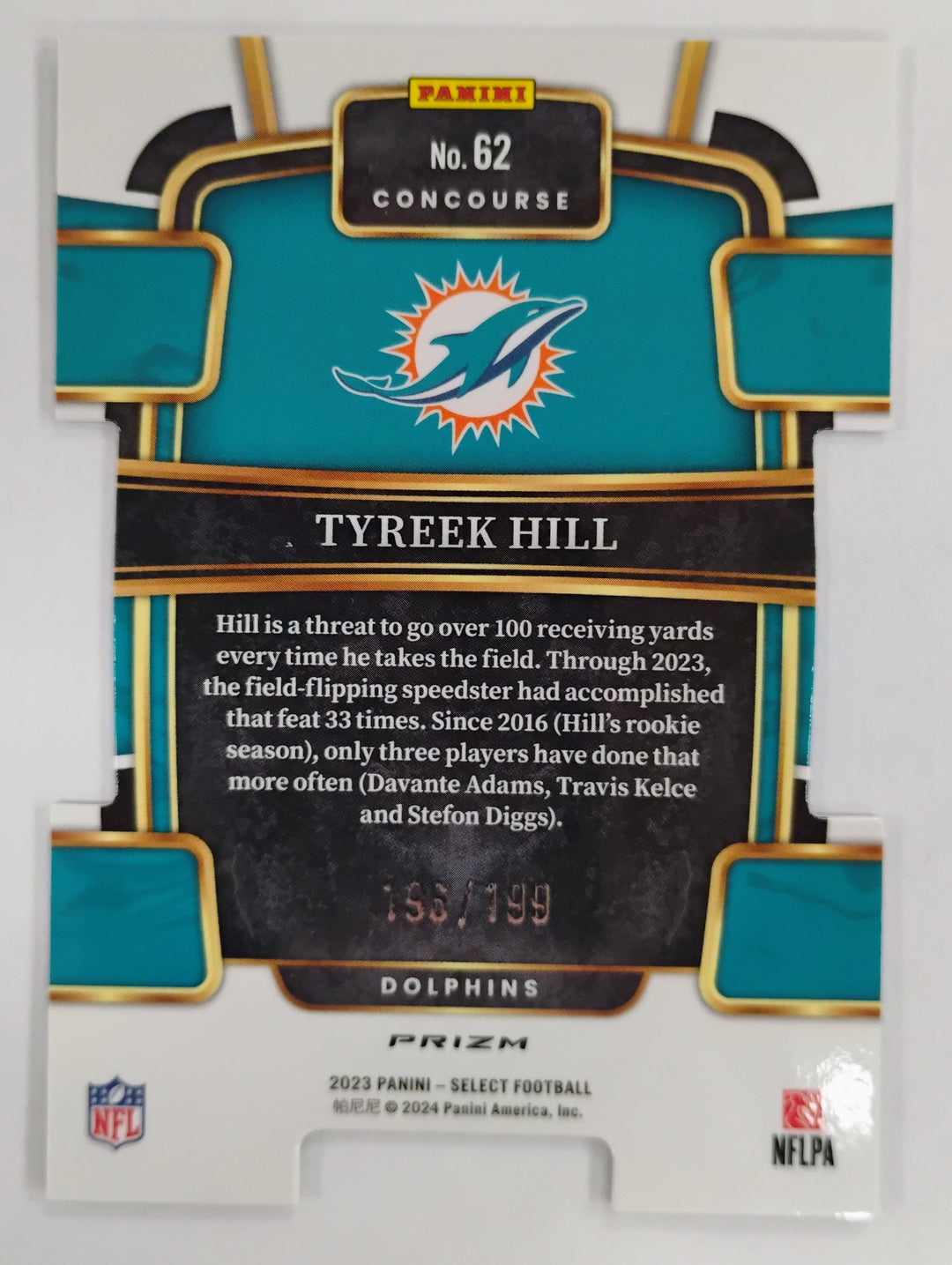 2023 Select Football Tyreek Hill #62 Concourse Prizm  Die Cut #'D196/199